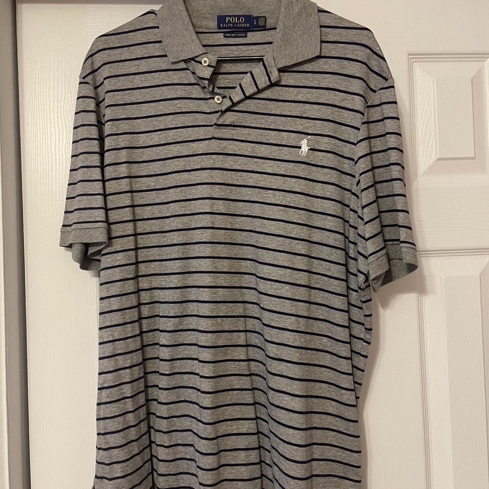 Ralph Lauren Men's Polo Shirt in Gray and Black Stripes